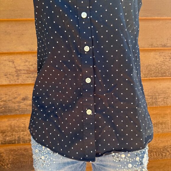 Banana Republic Womens Navy Blue & White Polka Dot Sleeveless Button-Down Shirt - Picture 6 of 8